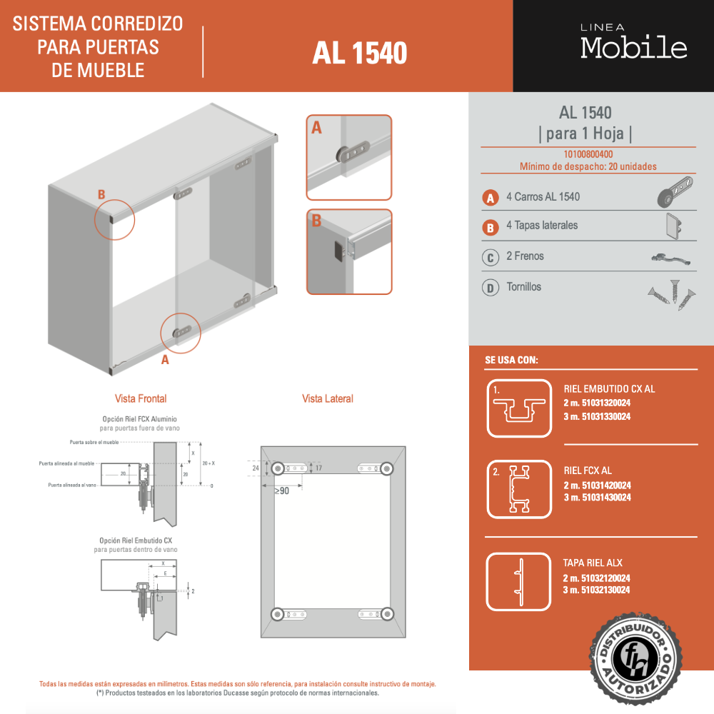 Sistema Corredizo AL 1540 Para Muebles Ducasse