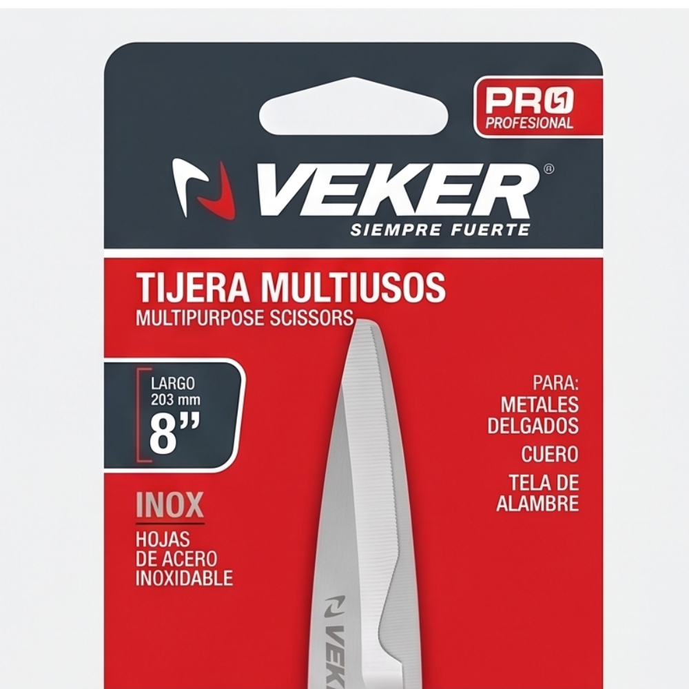 Tijera Multiusos Corte Metal Cuero y Tela 8in Acero Inoxidable 12625