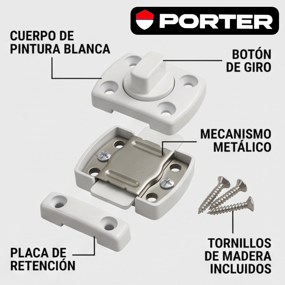 Pasador Cerrojo Giratorio De Seguridad Bidireccional 180° Blanco Con Tornillos