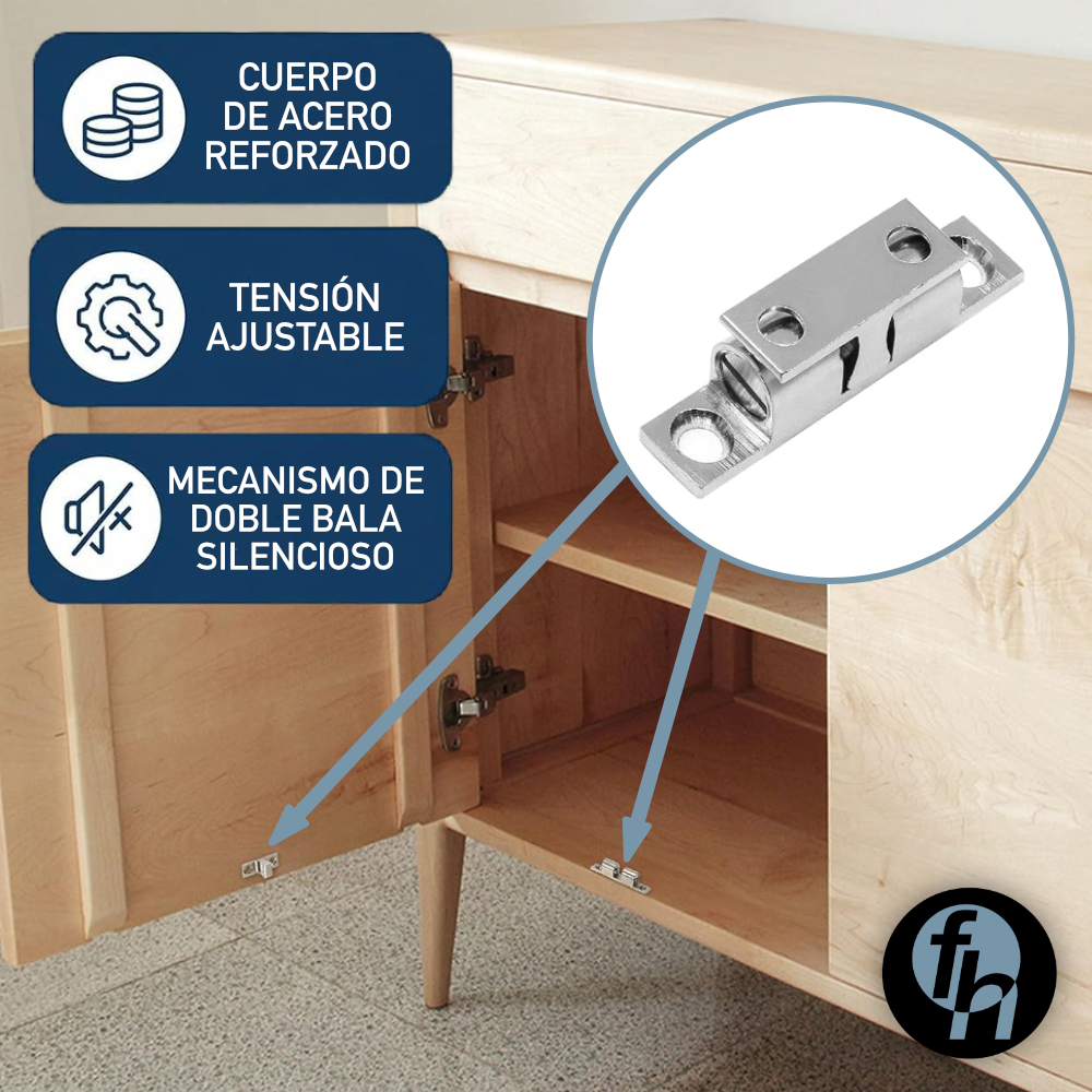 Resbalón Doble Bala Cromo Chico 40mm Broche Para Puertas Con Tornillos