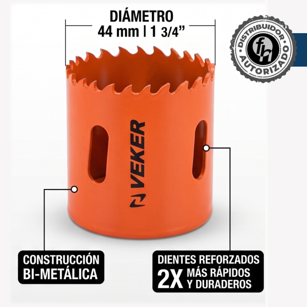 Brocasierra 1-3/4 Bimetálica (44mm) Para Madera Veker 12647