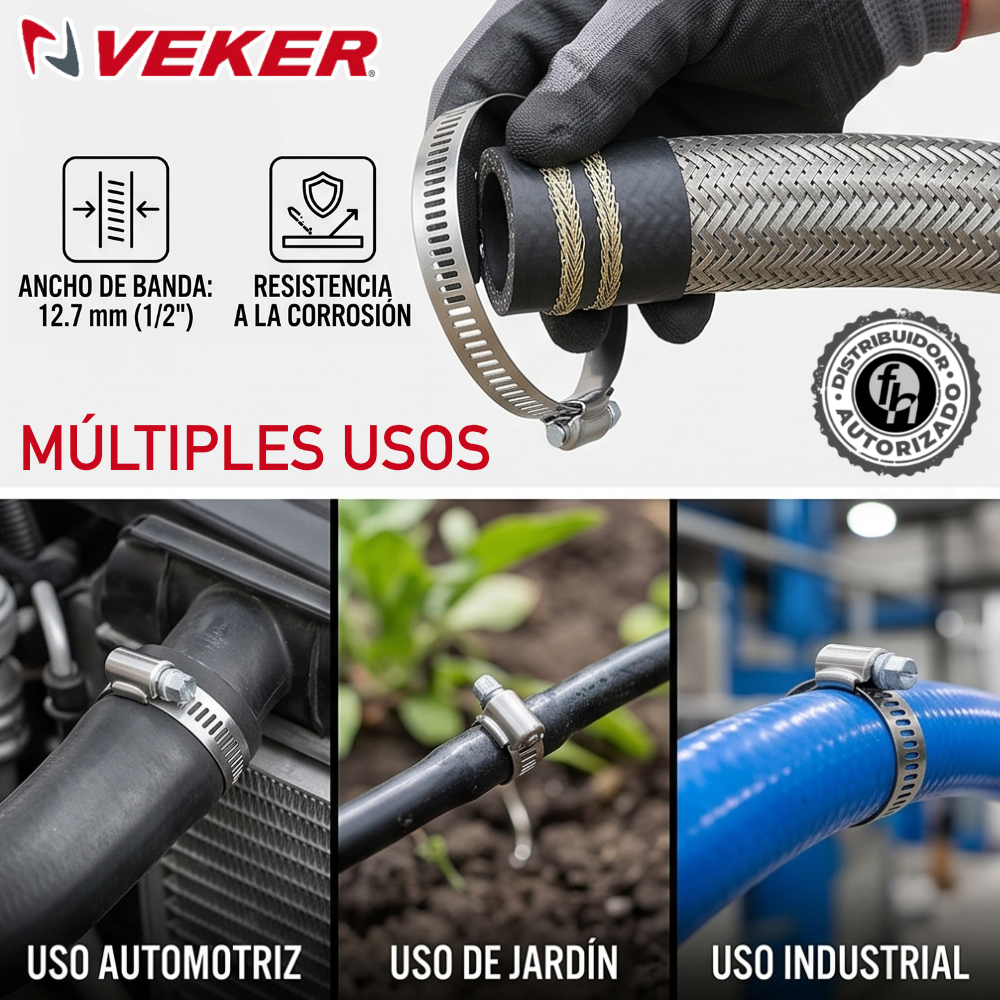 Abrazadera Reforzada Acero Inoxidable 40 - 64 mm (5 piezas) Veker 12594