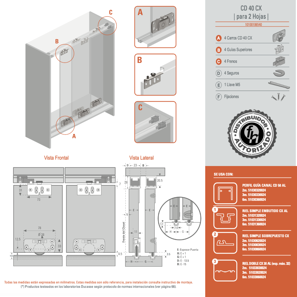 Sistema Para Closet CD40 CX Con Puertas Corredizas Kit Ducasse
