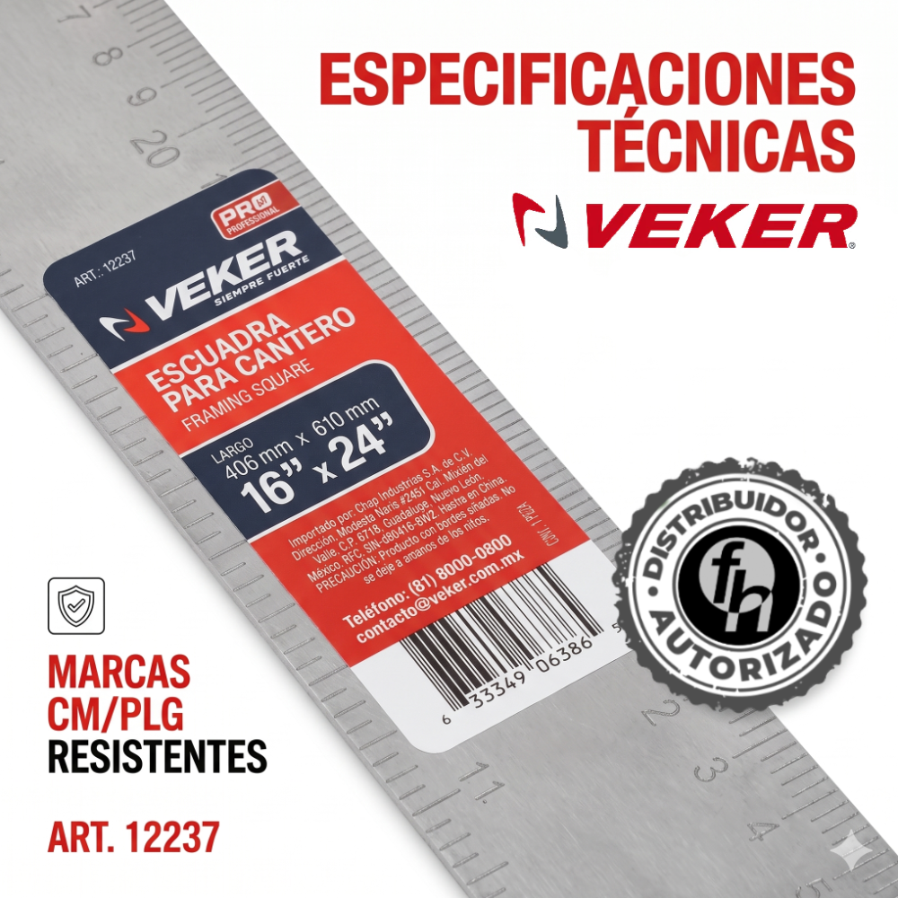 Escuadra 16x24 De Acero Para Cantero 90 Grados Veker 12237