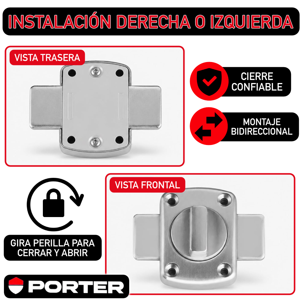 Pasador Cerrojo Giratorio De Seguridad Bidireccional 180° Níquel Con Tornillos