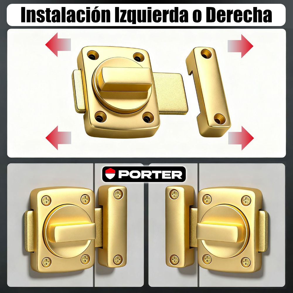 Pasador Cerrojo Giratorio De Seguridad Bidireccional 180° Dorado Con Tornillos