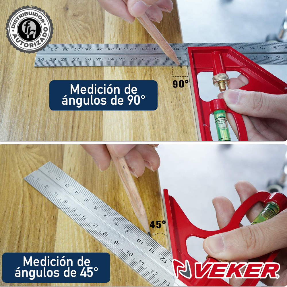 Escuadra Combinación 30cm Ángulos y Nivel Carpintero 12236