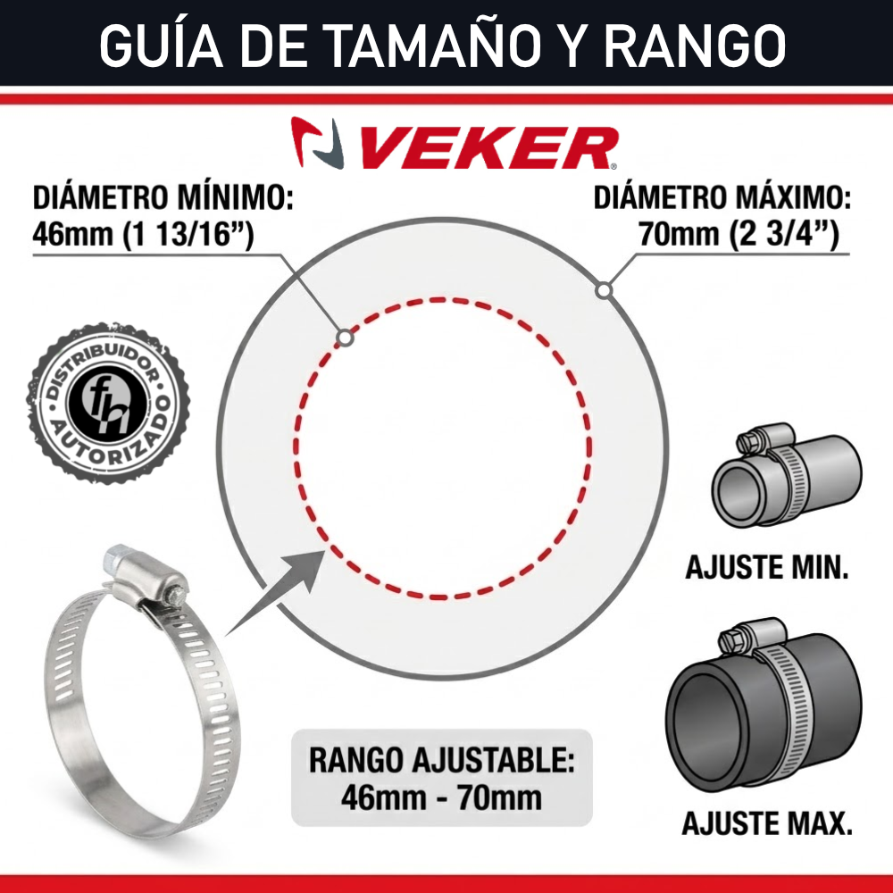 Abrazadera Reforzada Acero Inoxidable 46 - 70 mm (5 piezas) Veker 12595