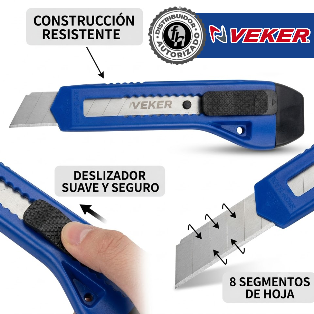 Cutter Navaja Retractil Segmentada 18mm Economico 12200 Veker 1pz