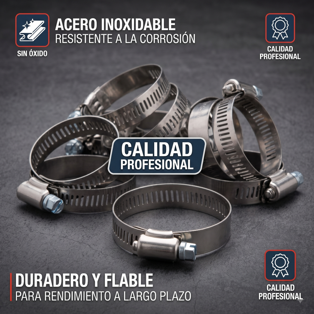 Abrazadera Reforzada Acero Inoxidable 32 - 51 mm (10 piezas) Veker 12592