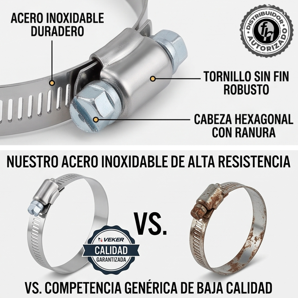Abrazadera Reforzada Acero Inoxidable 40 - 64 mm (5 piezas) Veker 12594