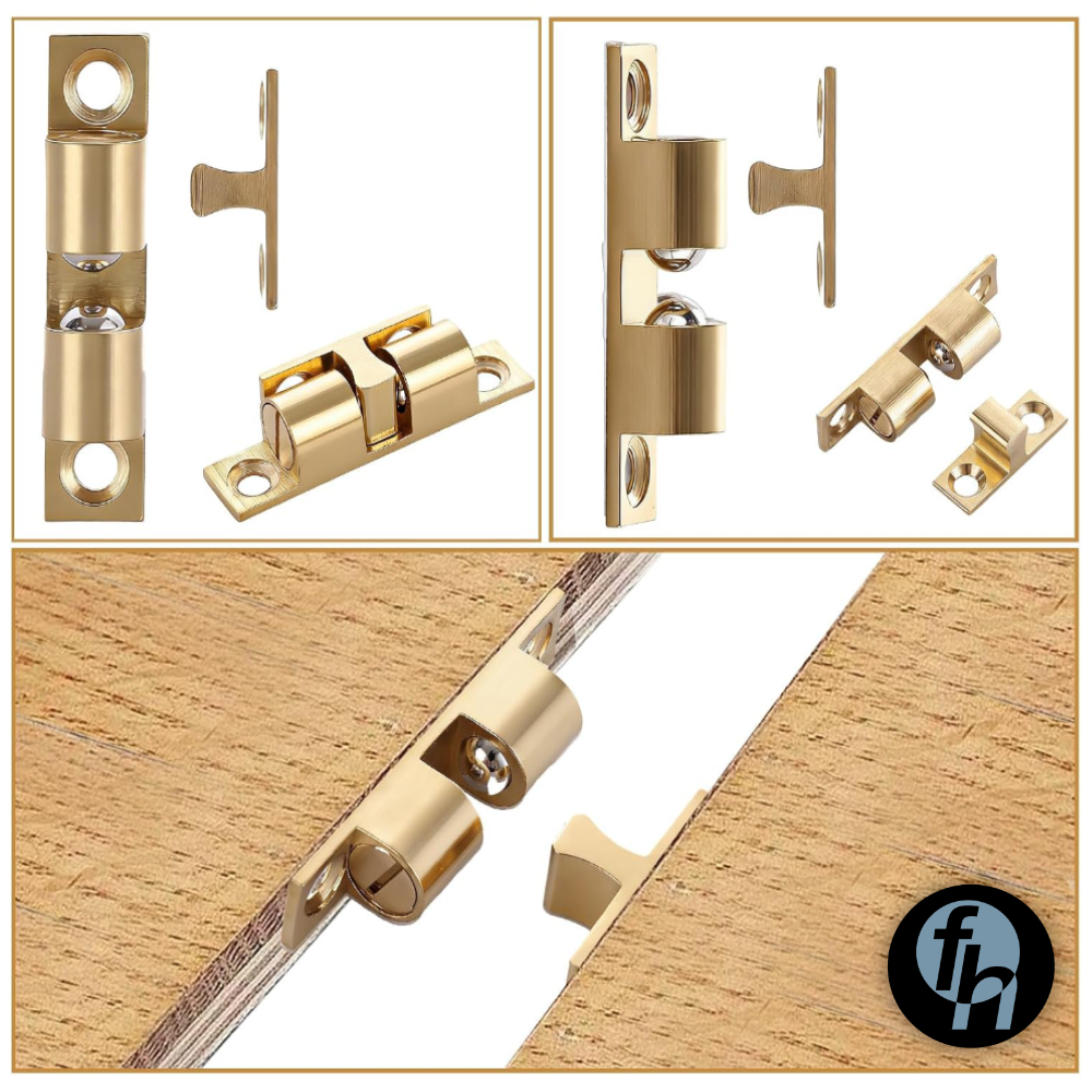 Resbalón Doble Bala Latón Brillante Mediano 48mm Broche Para Puertas Con Tornillos