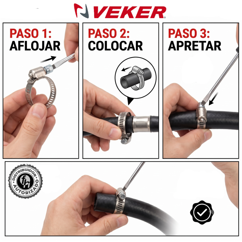 Mini Abrazadera Reforzada 12583 Acero Inox 1/2 - 7/8 Veker 10pzas