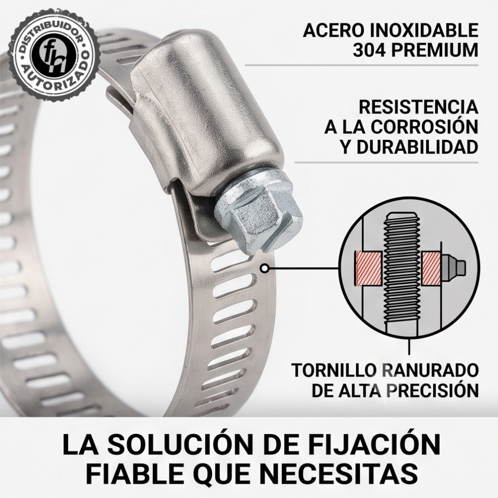 Mini Abrazadera Reforzada 12580 Acero Inox 1/4 - 5/8 Veker 10 pzas