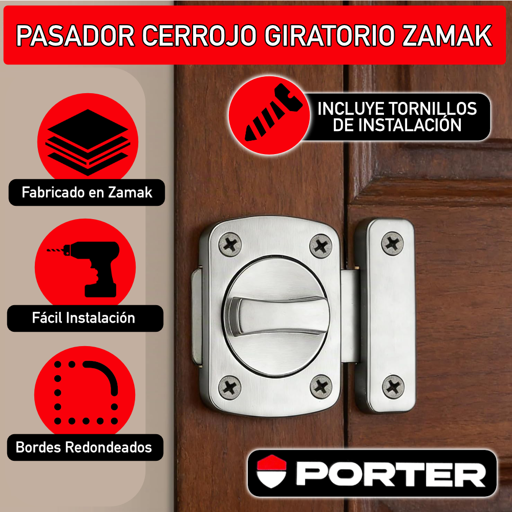 Pasador Cerrojo Giratorio De Seguridad Bidireccional 180° Níquel Con Tornillos