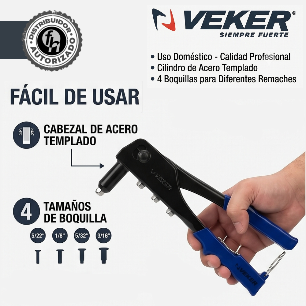 Remachadora Profesional 10pulg Boquillas Intercambiables Veker 12700