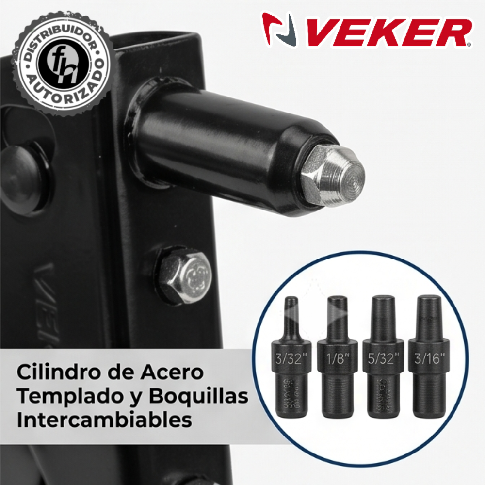 Remachadora Profesional 10pulg Boquillas Intercambiables Veker 12700