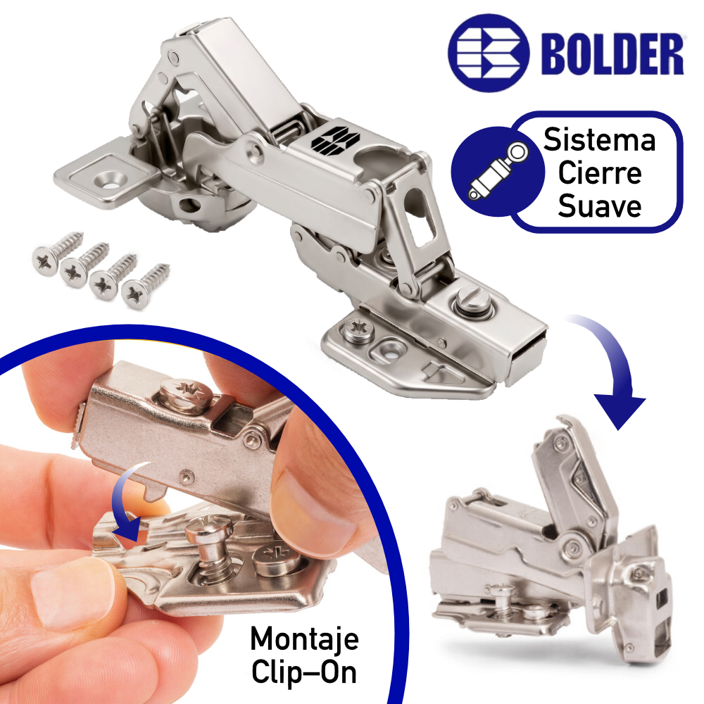 Bisagra Bidimensional Chapulín 165° Cierre Suave Base 3D Con Tornillos