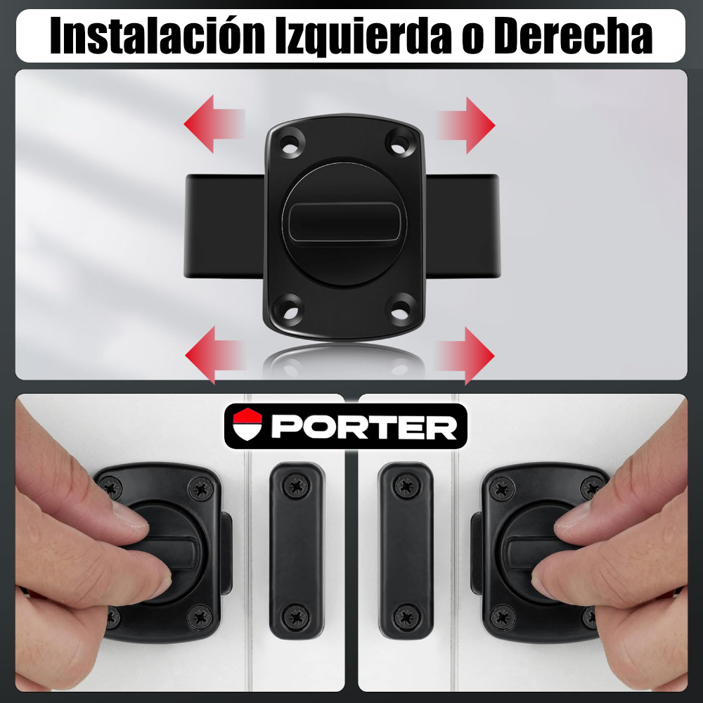 Pasador Cerrojo Giratorio De Seguridad Bidireccional 180° Negro Mate Con Tornillos