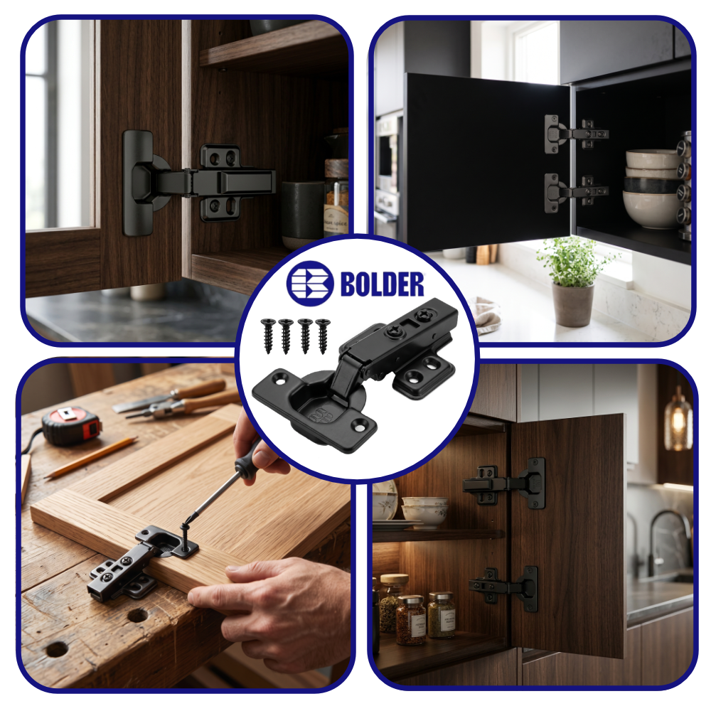 Bisagra Bidimensional 110° Cierre Suave Cobertura Completa/Recta Negro Grafito Con Tornillos