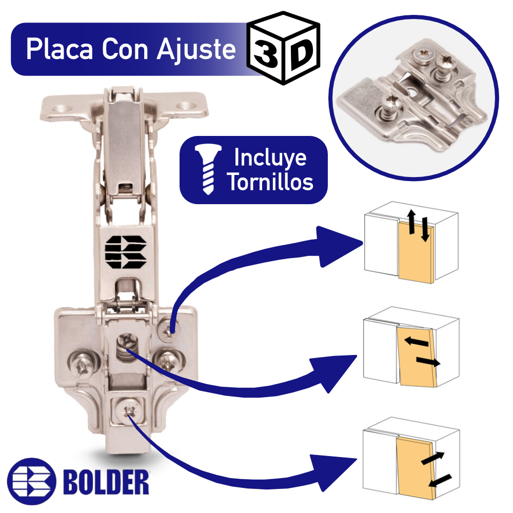 Bisagra Bidimensional Chapulín 165° Cierre Suave Base 3D Con Tornillos