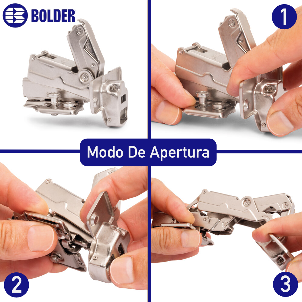 Bisagra Bidimensional Chapulín 165° Cierre Suave Base 3D Con Tornillos