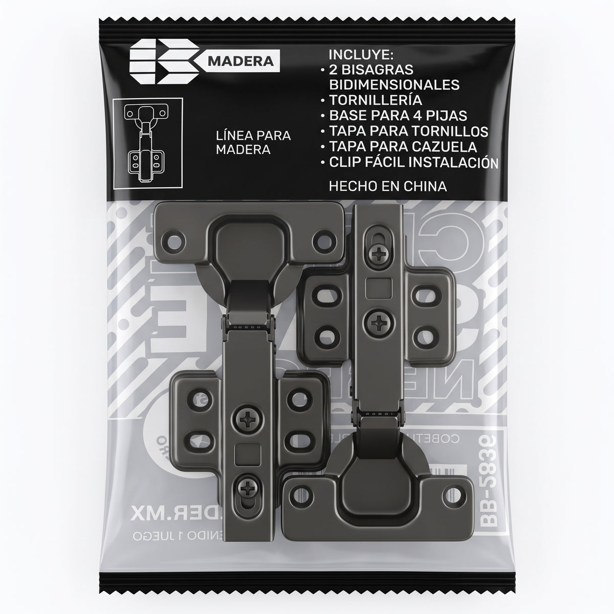 Bisagra Bidimensional 110° Cierre Suave Cobertura Completa/Recta Negro Grafito Con Tornillos