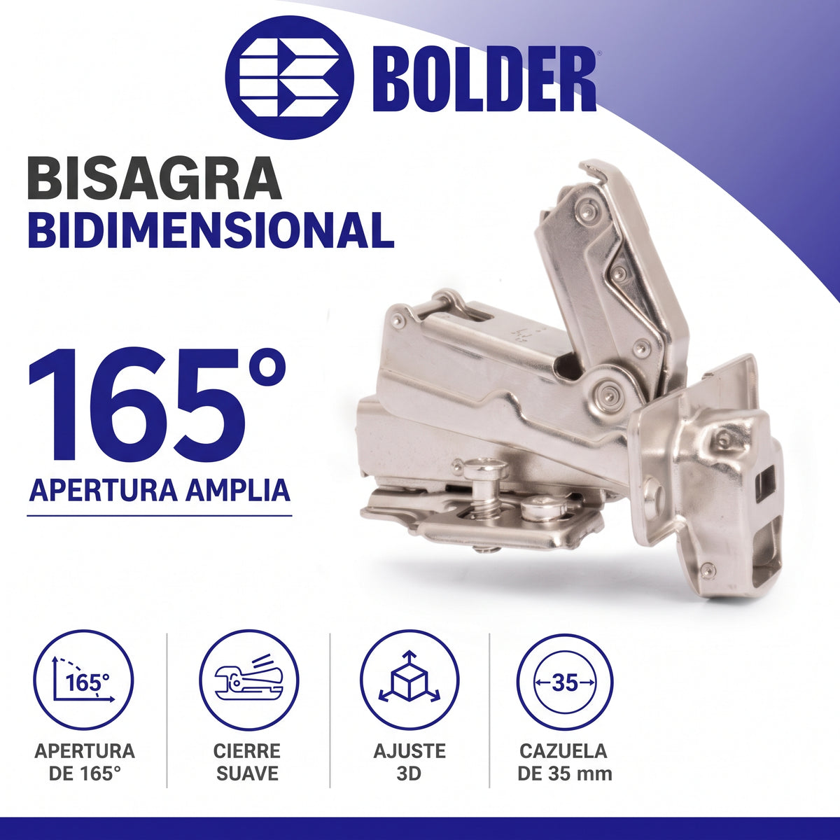 Bisagra Bidimensional Chapulín 165° Cierre Suave Base 3D Con Tornillos