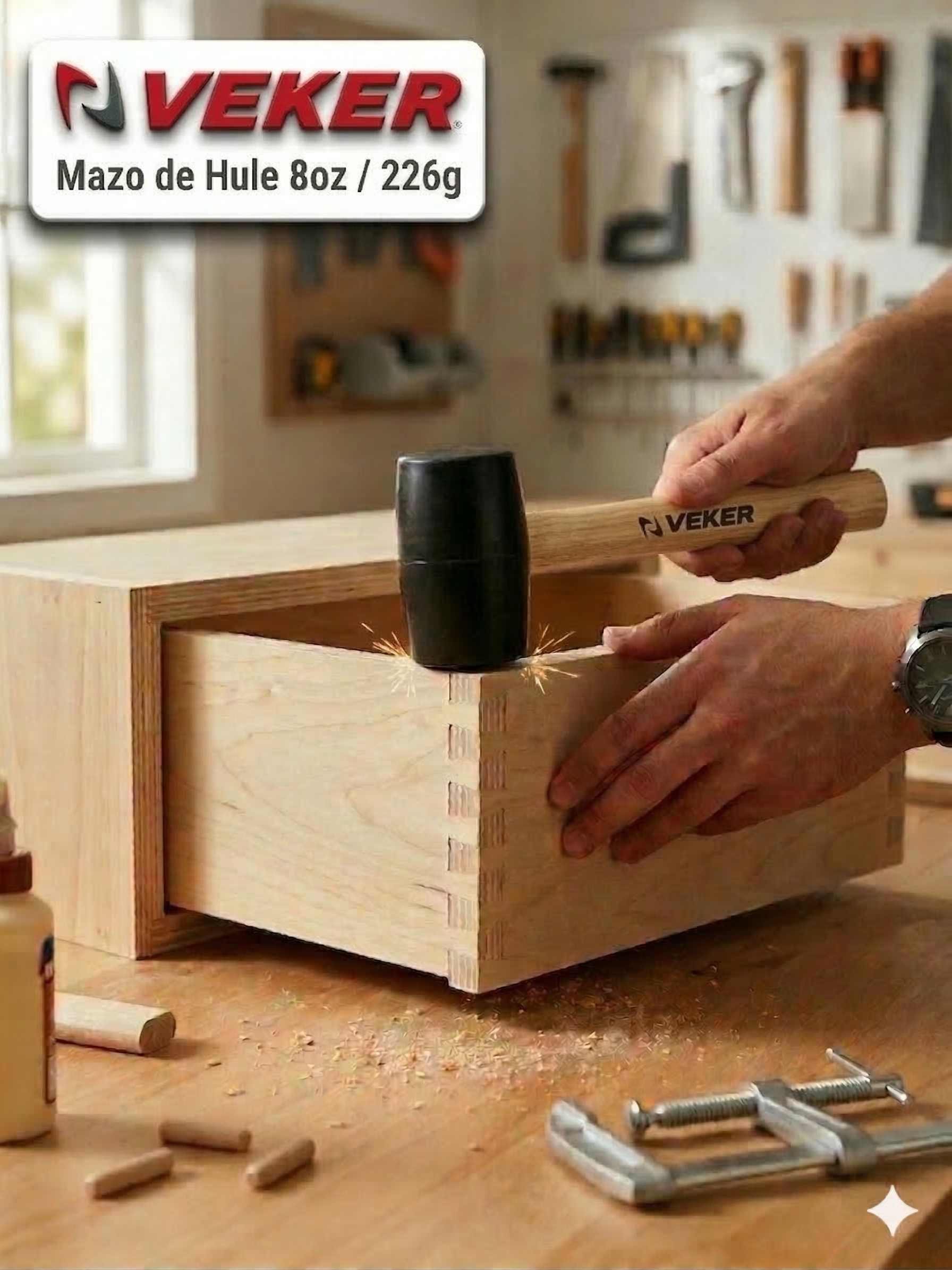 Mazo De Hule Negro 8oz (226gr) Mango De Encino Veker 12303