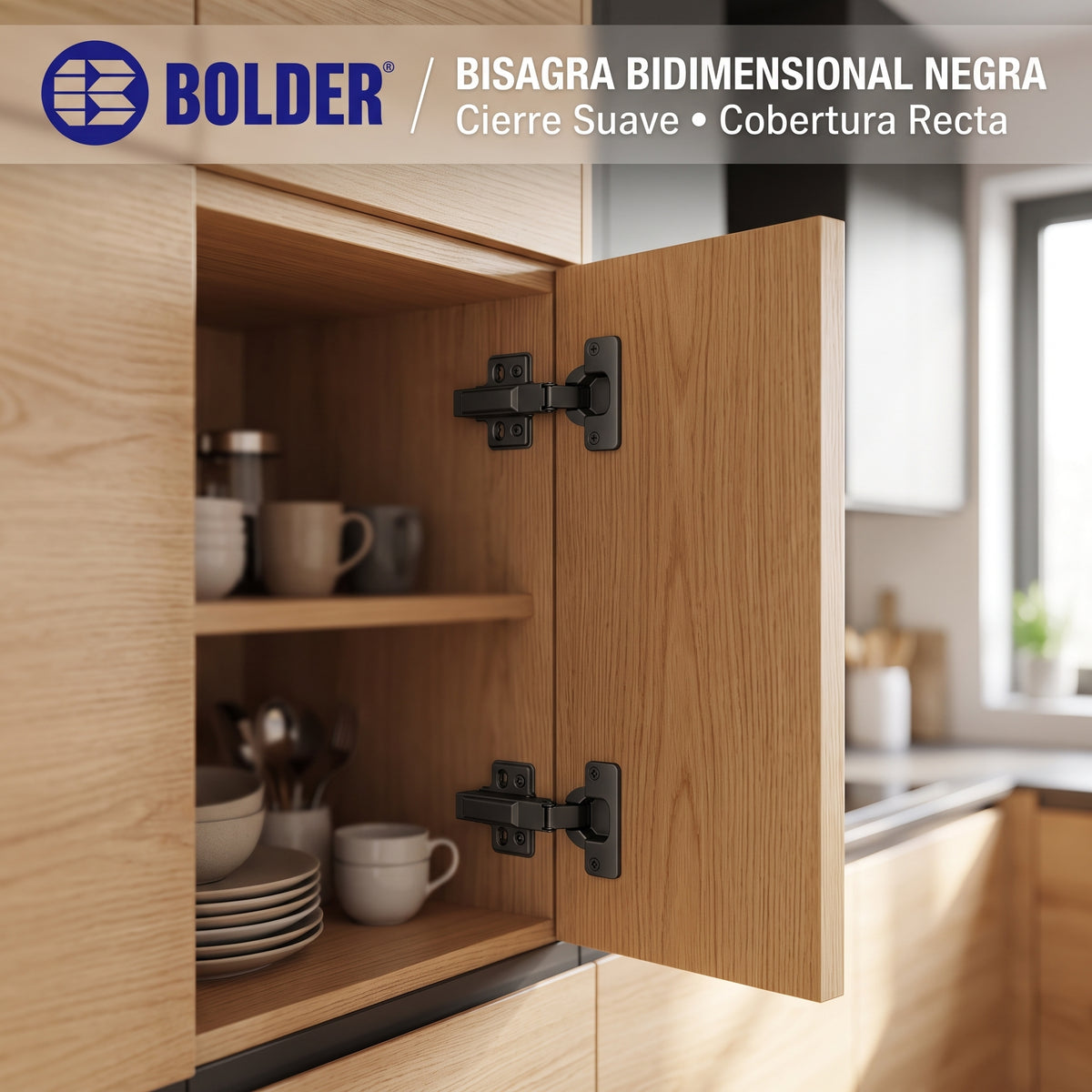Bisagra Bidimensional 110° Cierre Suave Cobertura Completa/Recta Negro Grafito Con Tornillos
