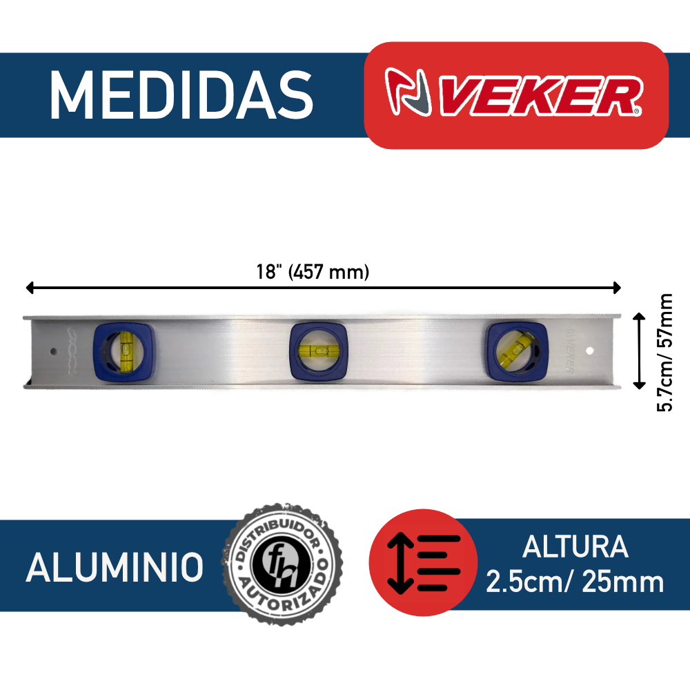 Nivel Aluminio Home 3 Gotas 18 Pulgadas Veker 12364
