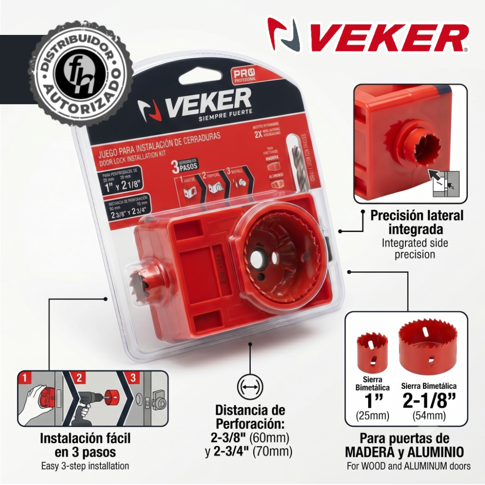 Kit Para Instalar Cerraduras Chapas Ajustable Veker 12637