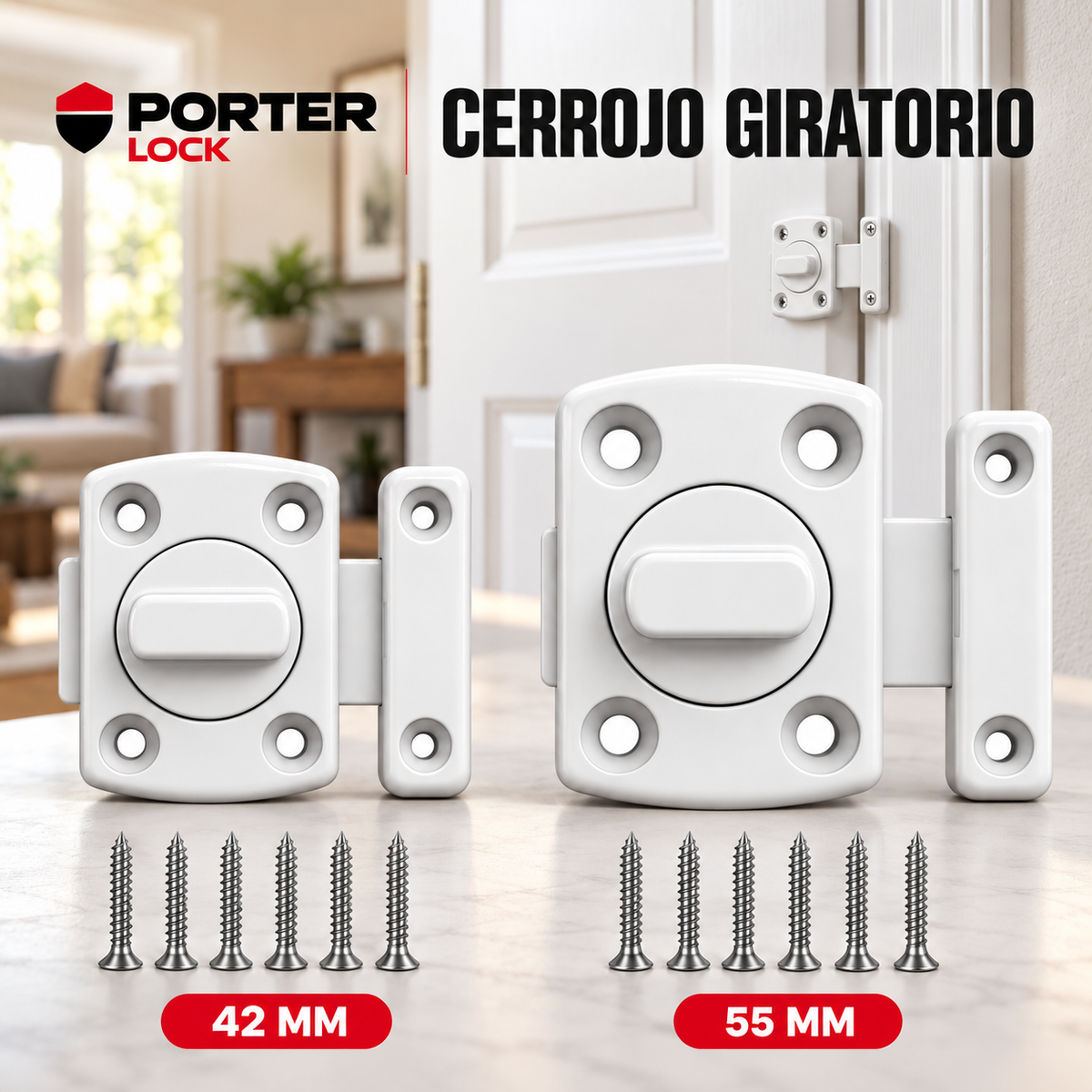 Pasador Cerrojo Giratorio De Seguridad Bidireccional 180° Blanco Con Tornillos