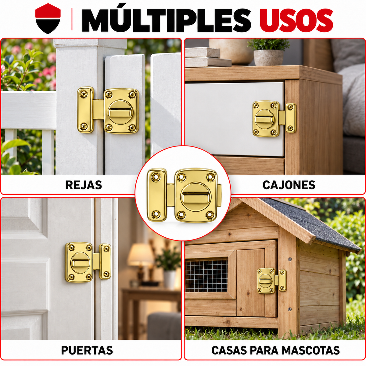 Pasador Cerrojo Giratorio De Seguridad Bidireccional 180° Dorado Con Tornillos