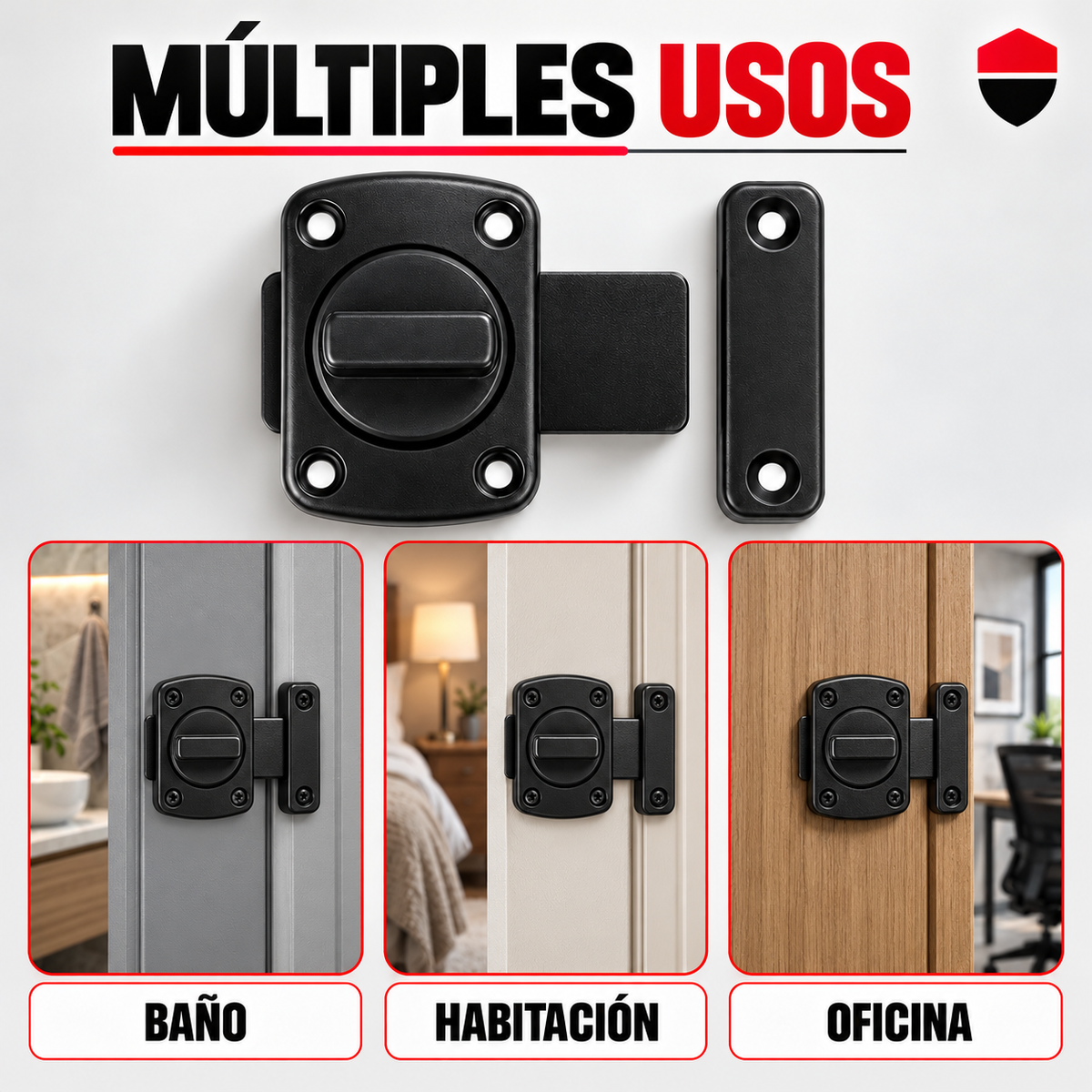 Pasador Cerrojo Giratorio De Seguridad Bidireccional 180° Negro Mate Con Tornillos