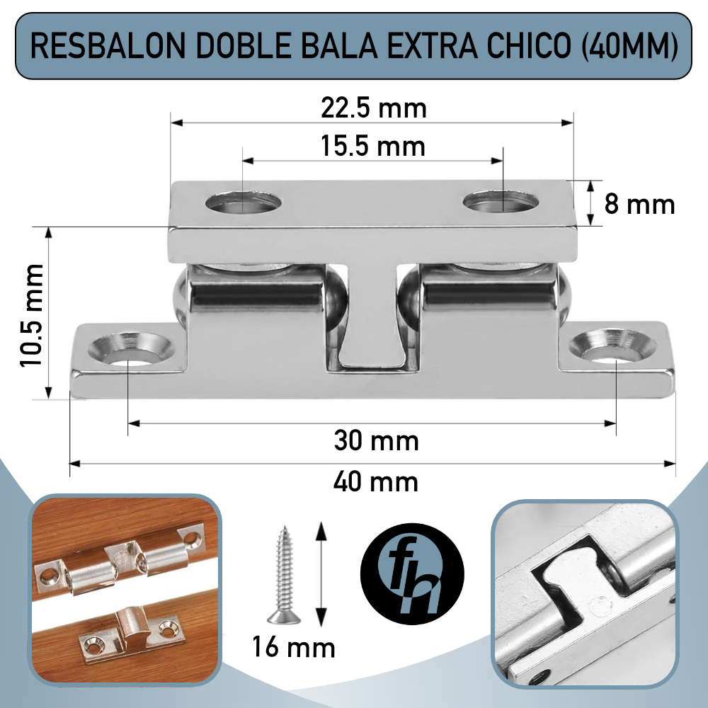 Resbalón Doble Bala Cromo Chico 40mm Broche Para Puertas Con Tornillos