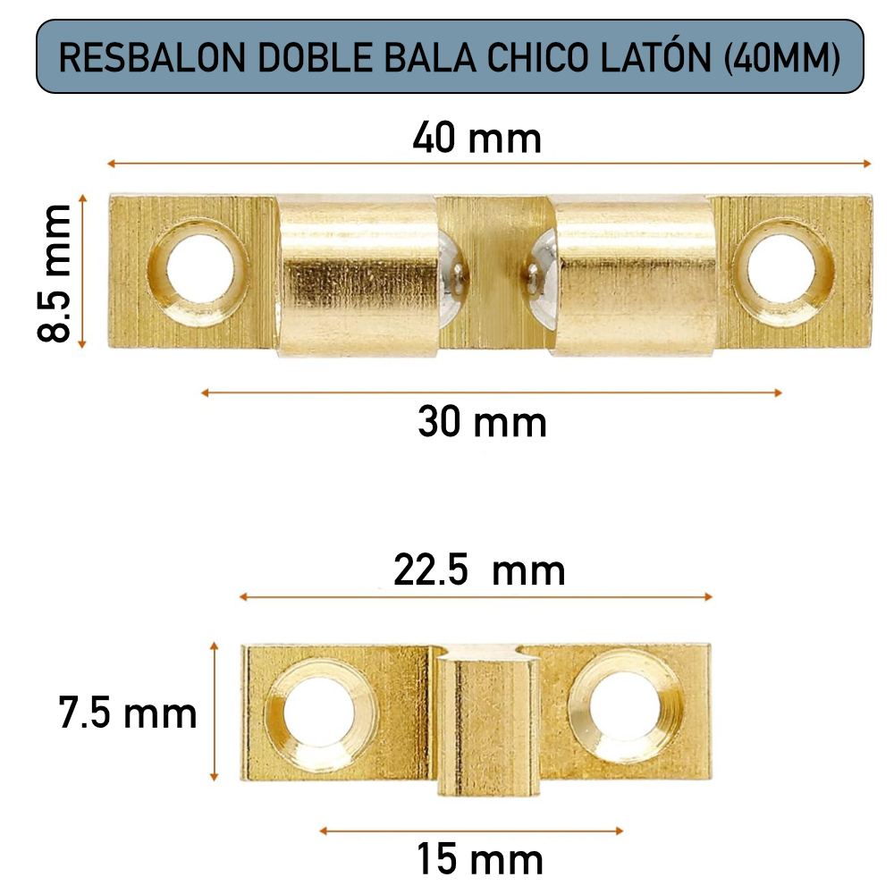 Resbalón Doble Bala Latón Brillante Chico 40mm Broche Para Puertas Con Tornillos