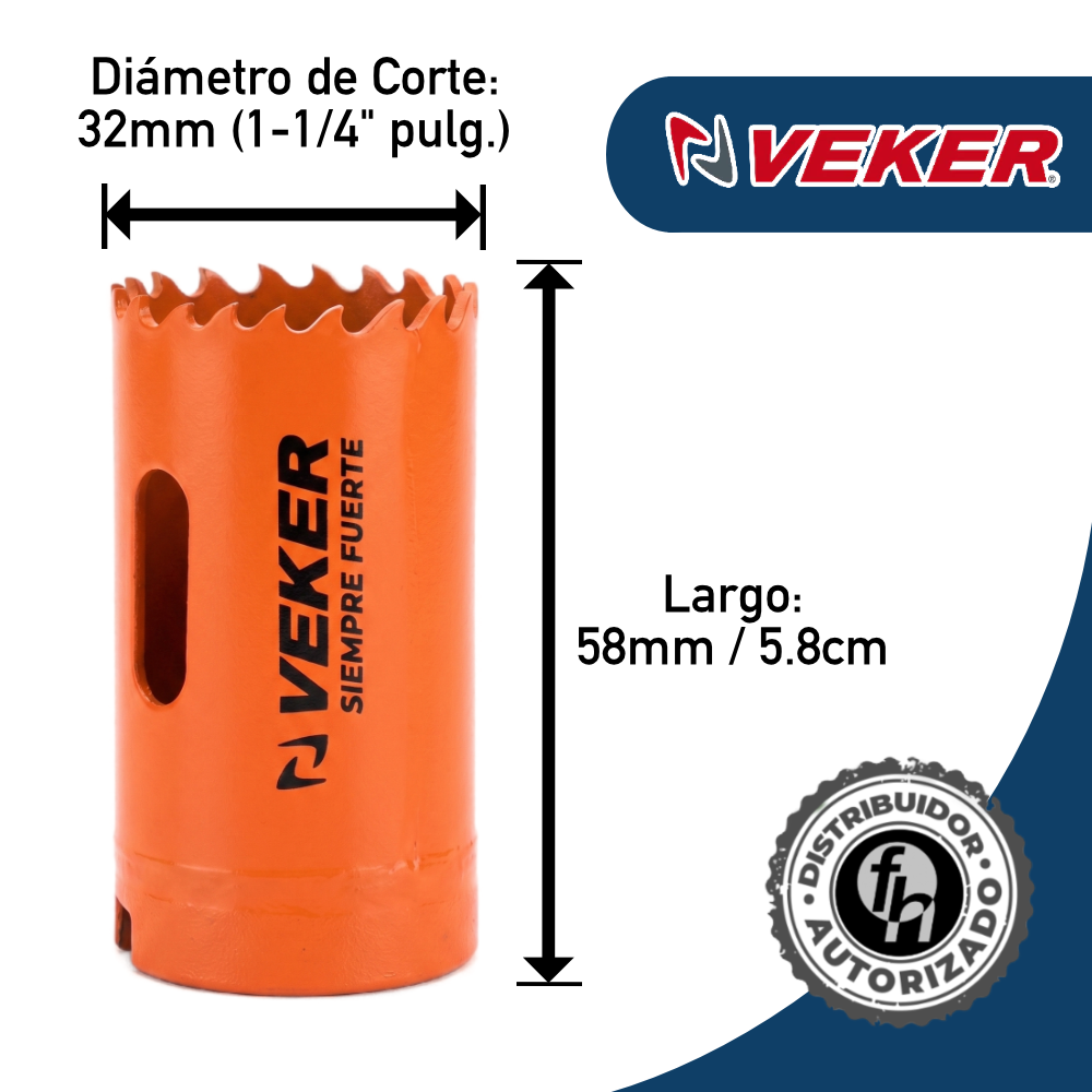 Brocasierra 1-1/4 Bimetálica (32mm) Para Madera Veker 12645