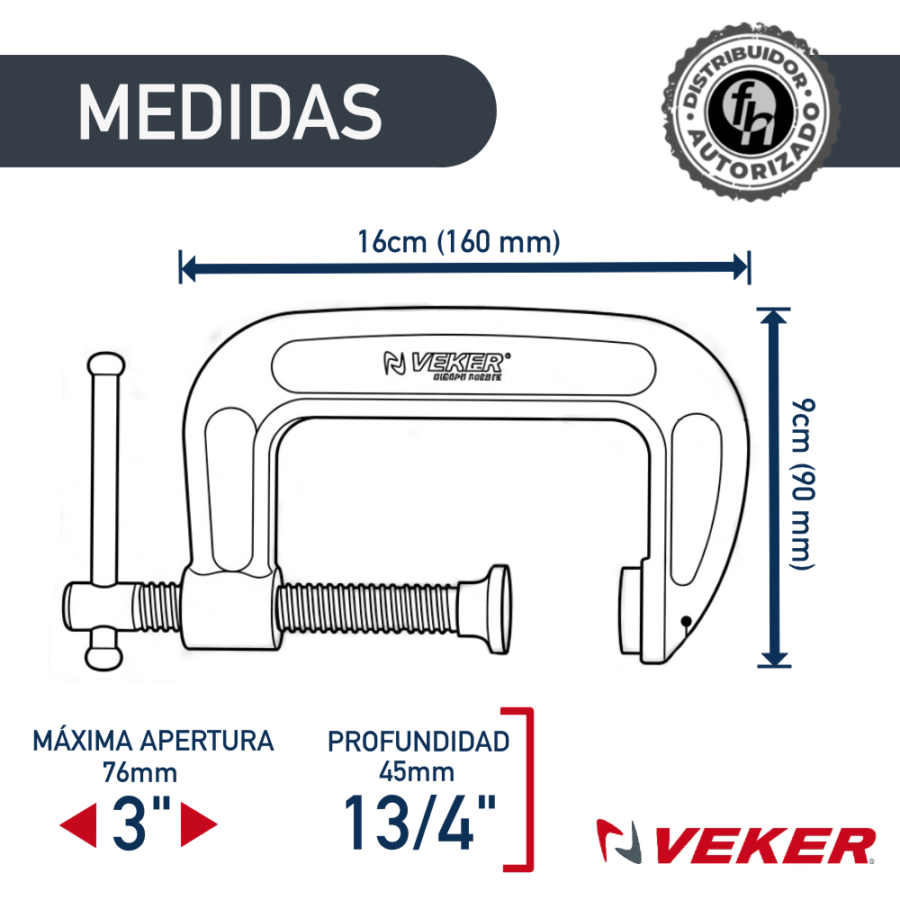 Prensa De Hierro Nodular 3pulg Para Carpintería Veker 12455