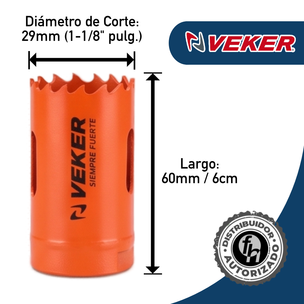 Brocasierra 1-1/8 Bimetálica (29mm) Para Madera Veker 12644