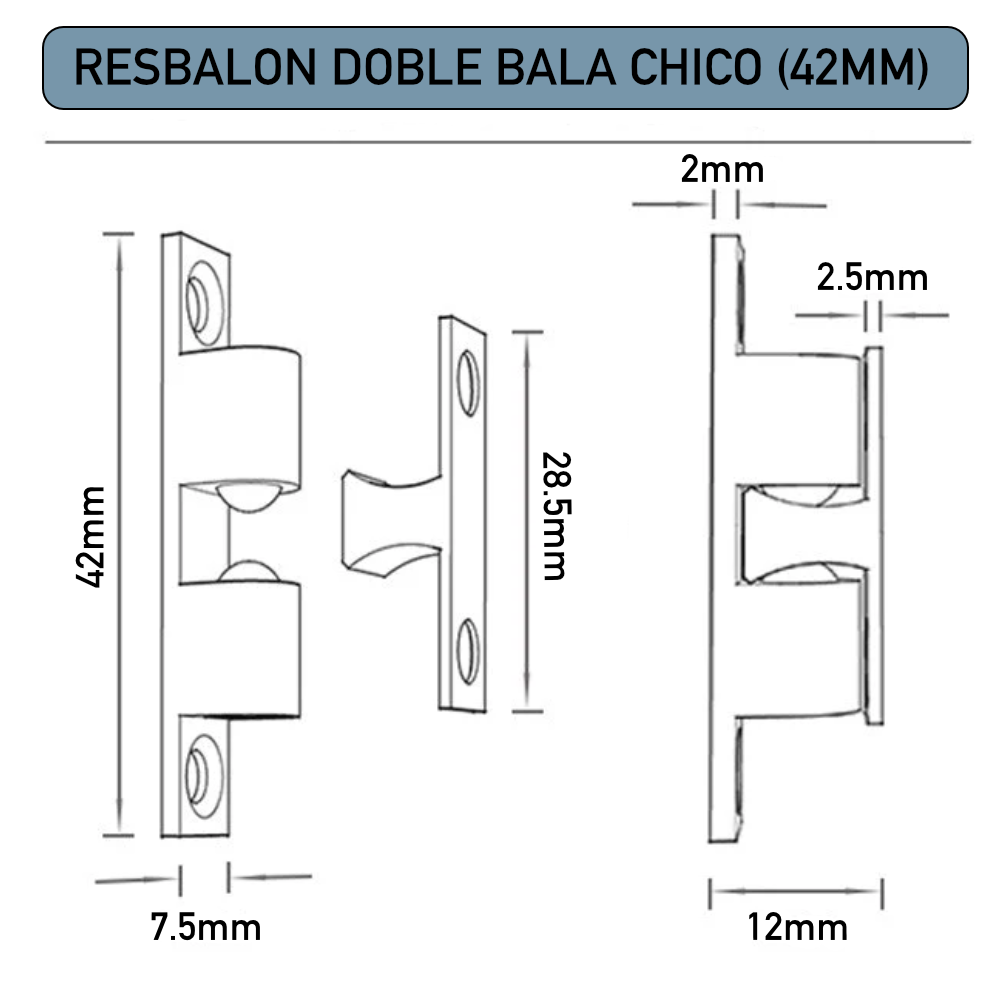 Resbalón Doble Bala Negro Chico 42mm Broche Para Puertas Con Tornillos