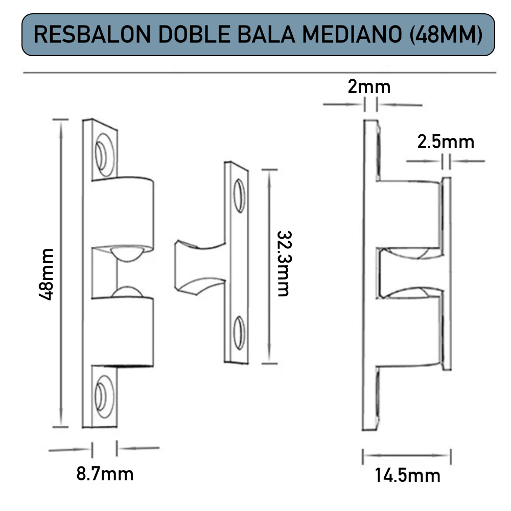 Resbalón Doble Bala Negro Mediano 48mm Broche Para Puertas Con Tornillos