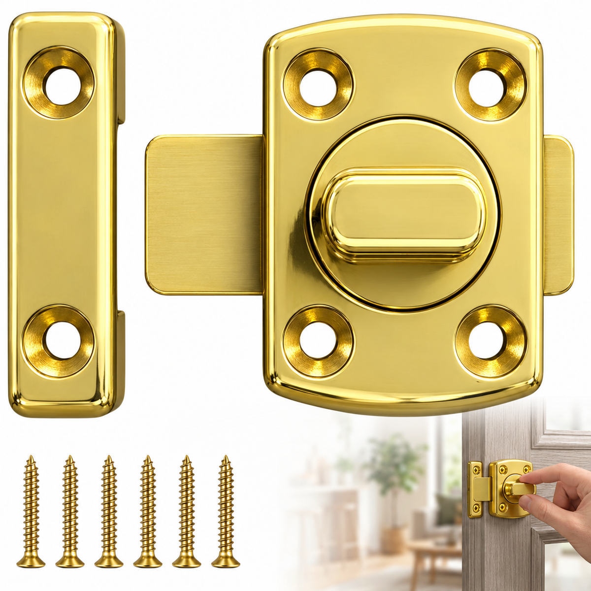 Pasador Cerrojo Giratorio De Seguridad Bidireccional 180° Dorado Con Tornillos