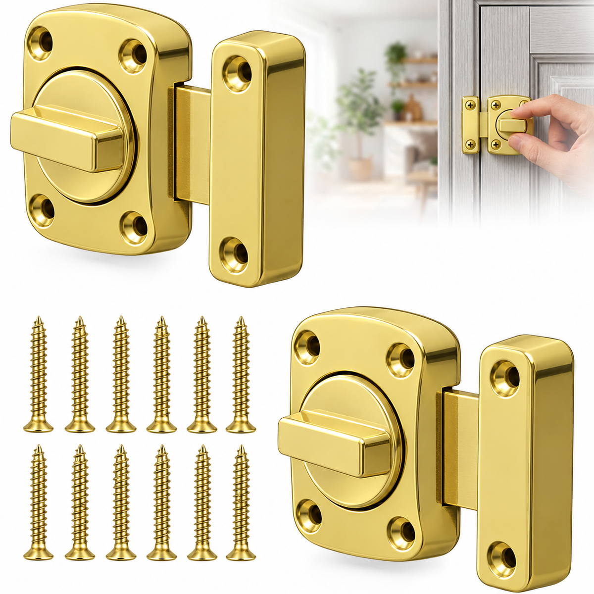 Pasador Cerrojo Giratorio De Seguridad Bidireccional 180° Dorado Con Tornillos