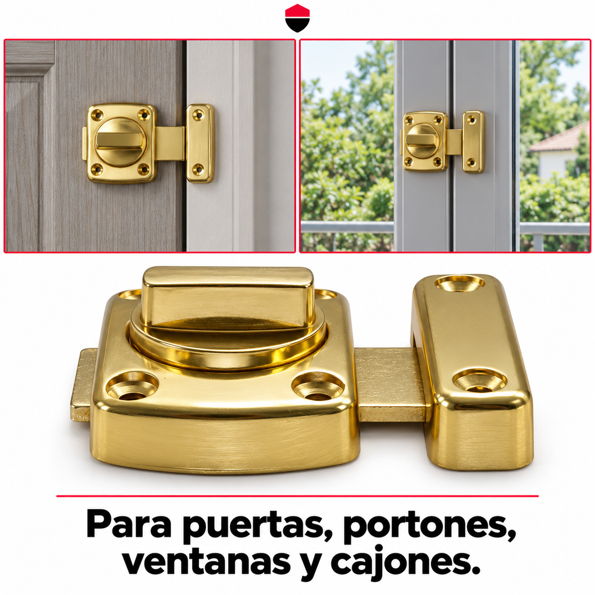 Pasador Cerrojo Giratorio De Seguridad Bidireccional 180° Dorado Con Tornillos