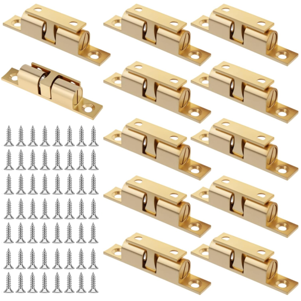 Resbalón Doble Bala Latón Brillante Mediano 48mm Broche Para Puertas Con Tornillos