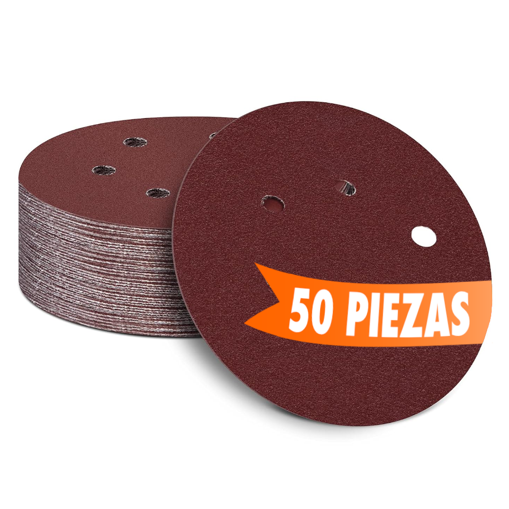 Disco De Lija 5" Grano 40 Con Velcro Perforado 5 Orificios X080 50 Piezas 04218
