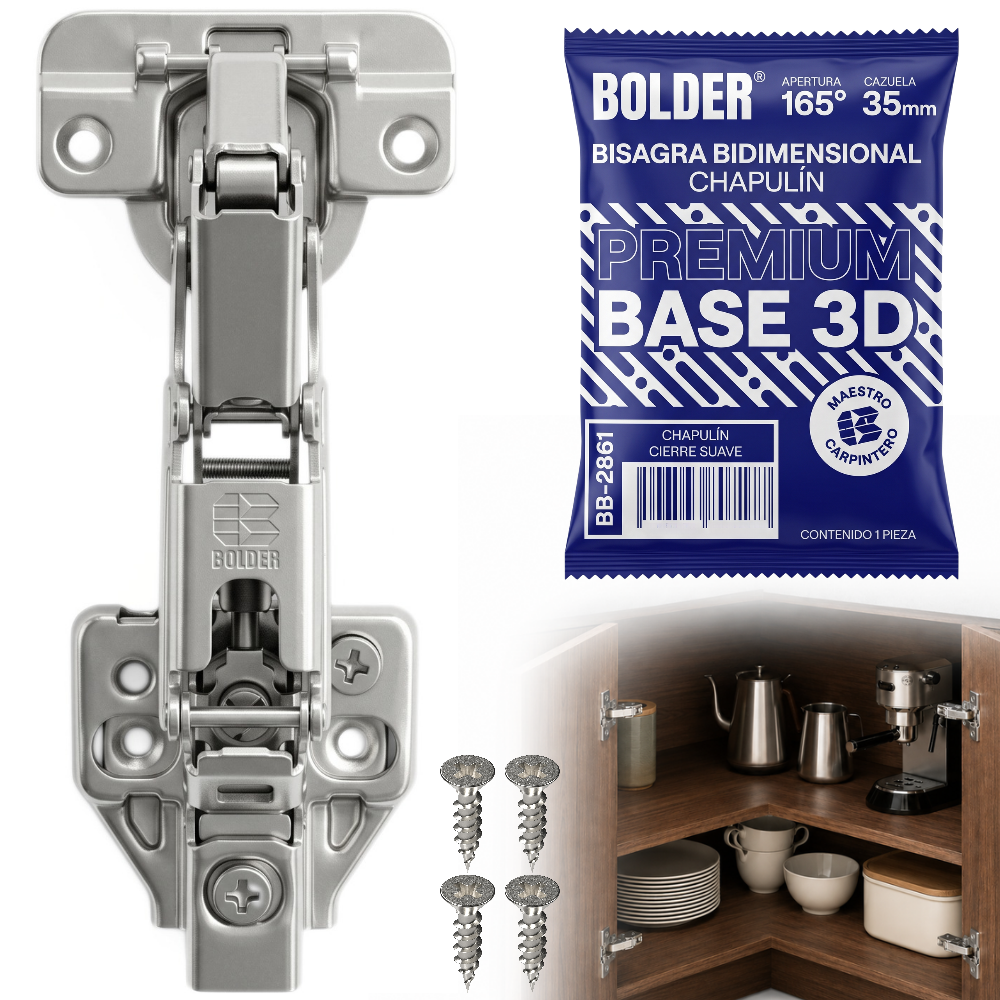 Bisagra Bidimensional Chapulín 165° Cierre Suave Base 3D Con Tornillos