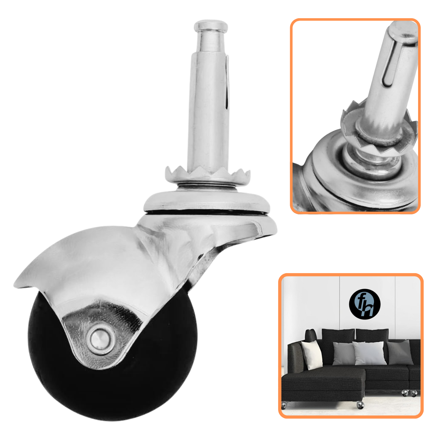 Rodaja De Bola Con Espiga Socket Madera 4 Piezas