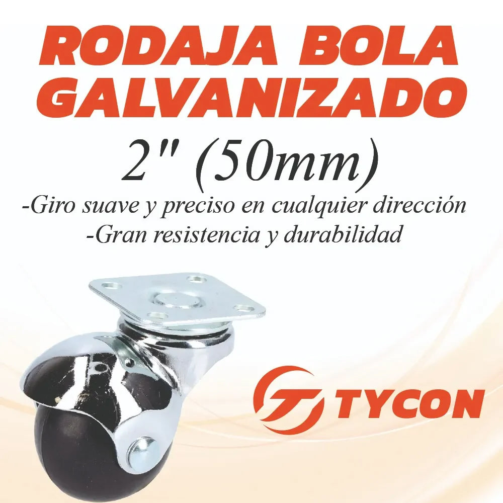 Rodaja Bola Giratoria 50 mm Con Placa Tycon